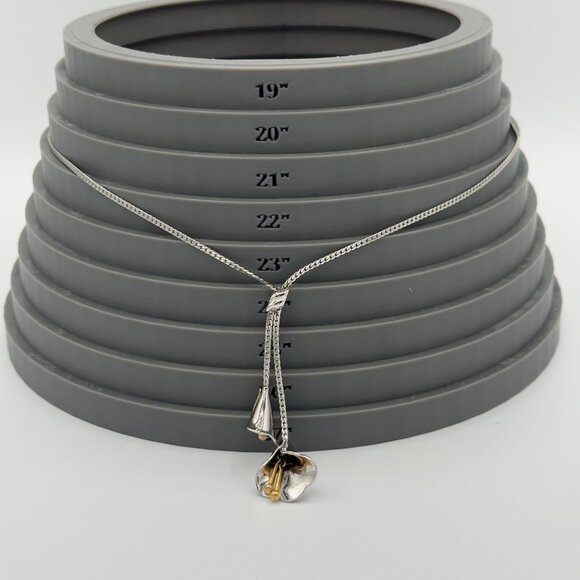 Vintage Avon Silver Tone Lariat Tassel Necklace Lily Flower - Picture 9 of 11